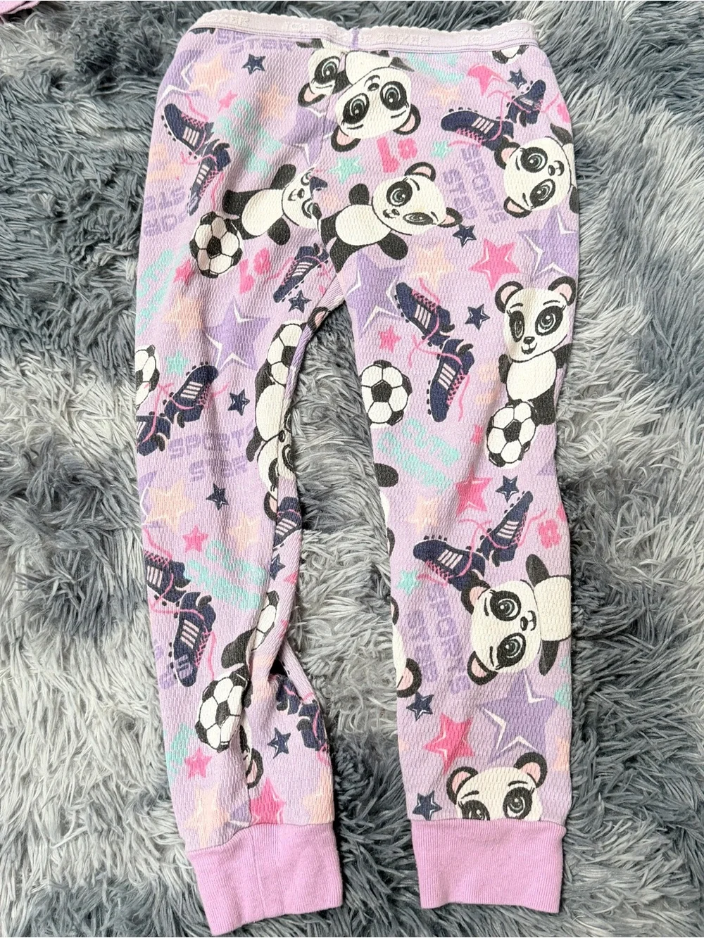 Girls 5 Joe Boxer thermal kids pajama set Lilac whimsical Panda & Soccer Print